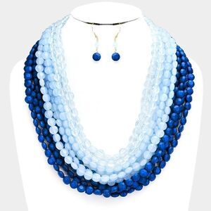 Faceted Blue Round Lucite Beaded Necklace Set
